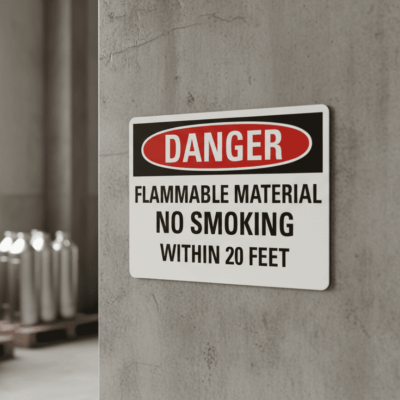 Danger Flammable material no smoking within 20 feet