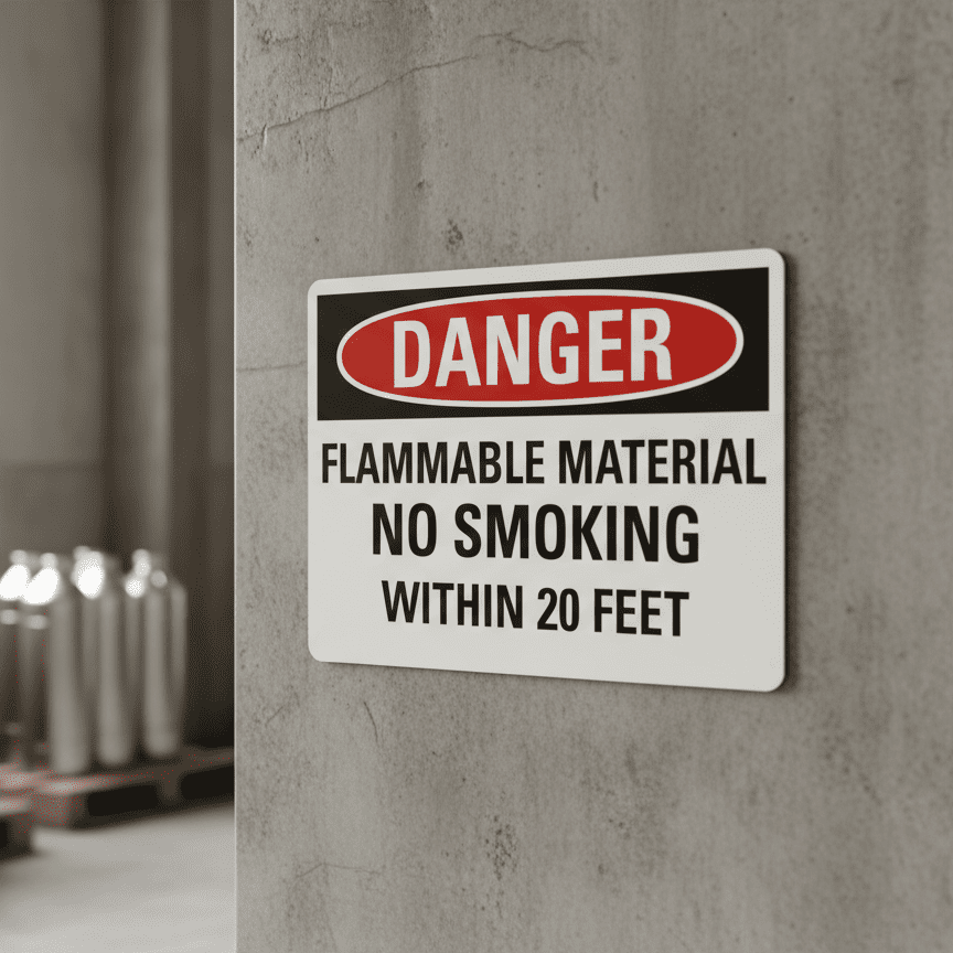 Danger Flammable material no smoking within 20 feet