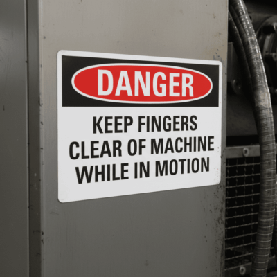 Danger Keep fingers clear of machine while in motion