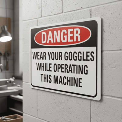 Danger Wear your goggles while operating this machine