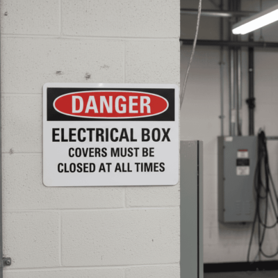 Danger Electrical box covers must be closed at all