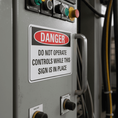 Danger Do not operate controls while this sign is in