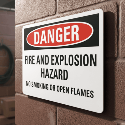 Danger Fire and explosion hazard no smoking or open