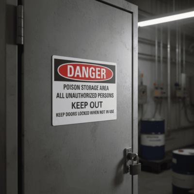 Danger Poison storage area all unauthorized persons