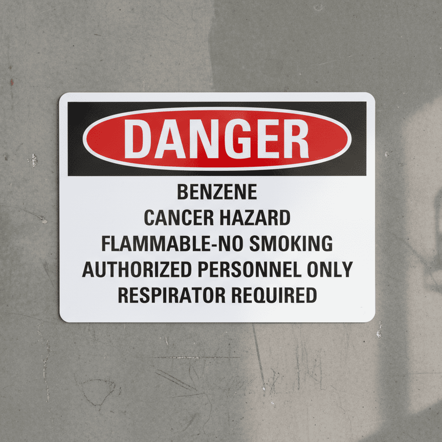 Danger Benzene cancer hazard flammable no smoking