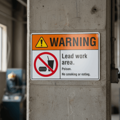 Warning Lead work area. Poison. No smoking or eating.