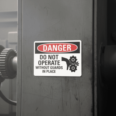 Danger Do Not Operate Without Guards In Place (W/Sym)