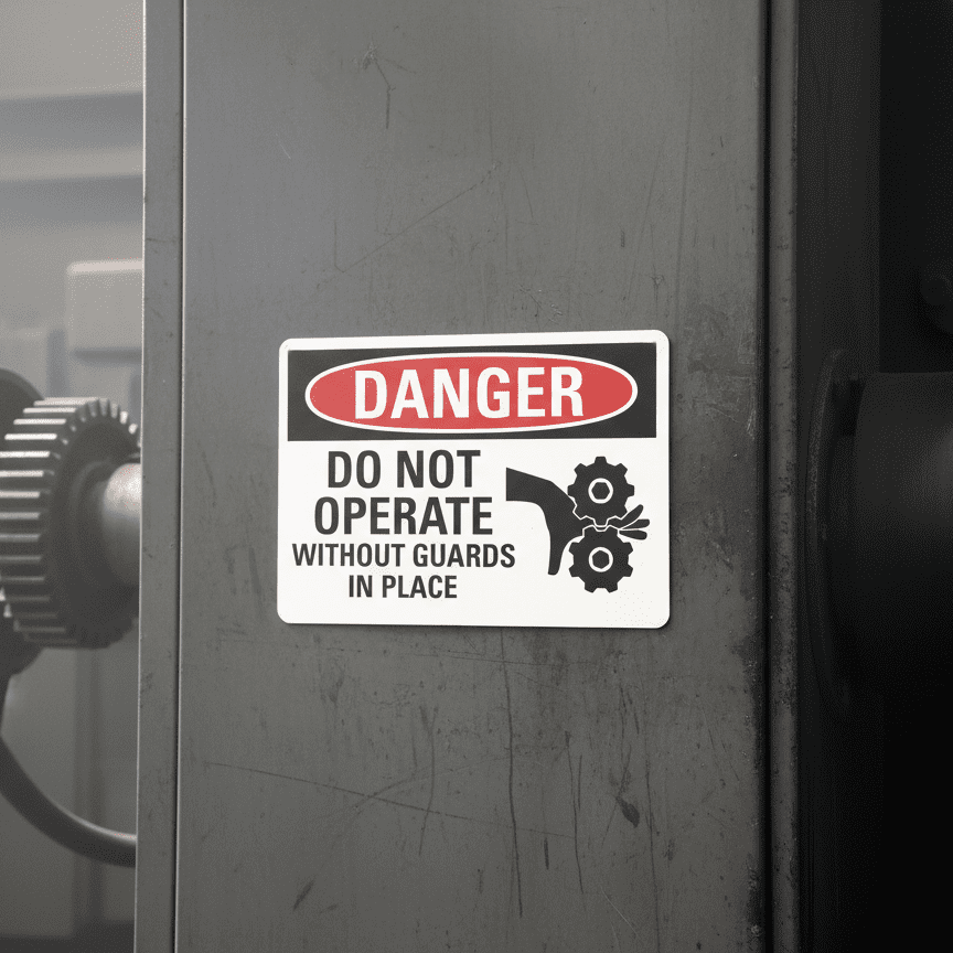 Danger Do Not Operate Without Guards In Place (W/Sym)