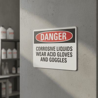 Danger Corrosive Liquids Wear Acid Gloves And Goggles