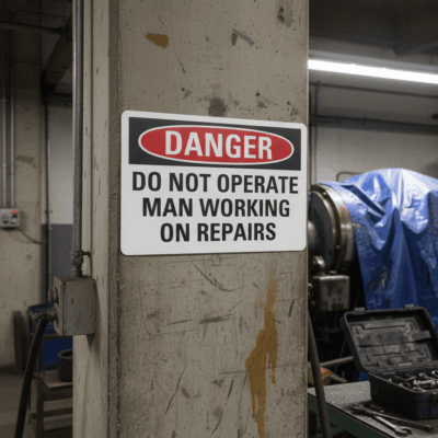 Danger Do Not Operate Man Working On Repairs