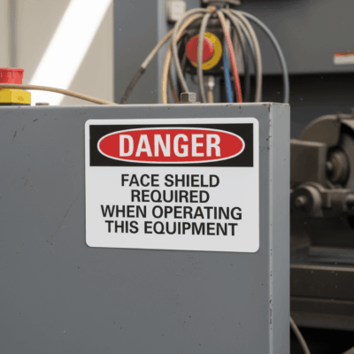 Danger Face Shield Required When Operating This