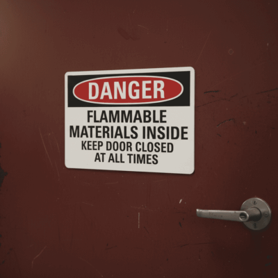 Danger Flammable Materials Inside Keep Door