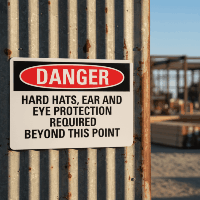 Danger Hard Hats, Ear And Eye Protection Required