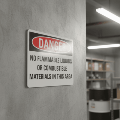 Danger No Flammable Liquids Or Combustible Materials