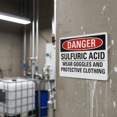 Danger Sulfuric Acid Wear Goggles And Protective