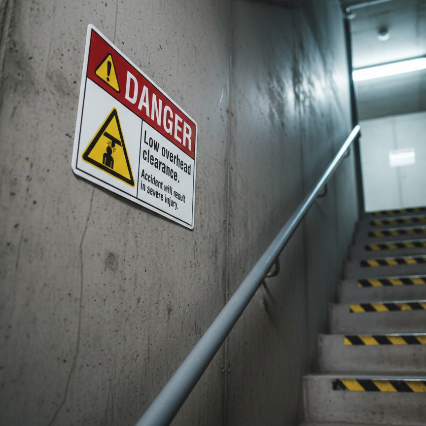 Danger Low overhead clearance. Accident will result in