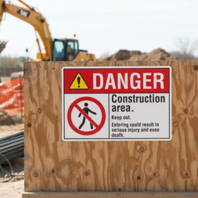 Danger Construction area. Keep out. Entering could