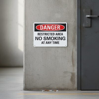 Danger Restricted area no smoking at any time