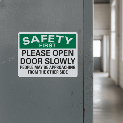 Safety First Please Open Door Slowly People