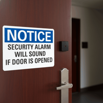 Notice Security Alarm Will Sound If Door Is Opened