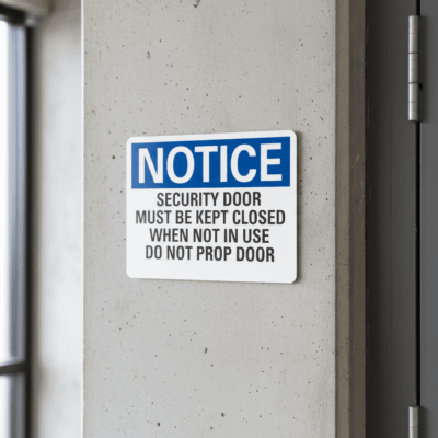 Notice Security Door Must Be Kept Closed When