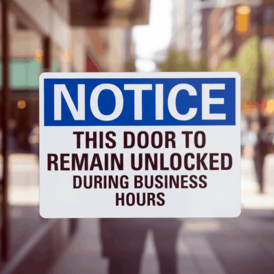 Notice This Door To Remain Unlocked During Business