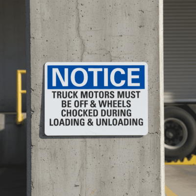 Notice Truck Motors Must Be Off & Wheels Chocked
