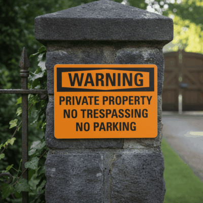 Warning Private Property No Tresspassing No Parking