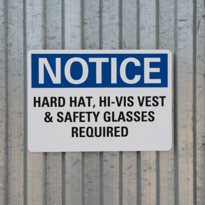 Notice Hard Hat, Hi-Vis Vest & Safety Glasses