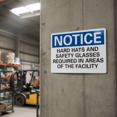 Notice Hard Hats And Safety Glasses Required