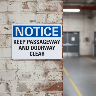 Notice Keep Passageway And Doorway Clear