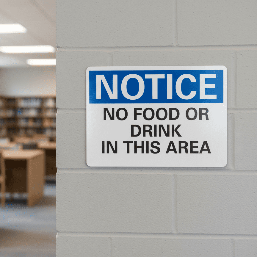Notice No Food Or Drink In This Area Sign