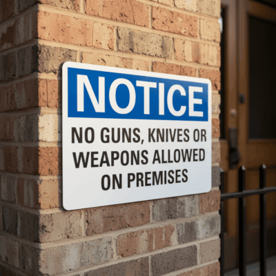 Notice No Guns, Knives Or Weapons Allowed On