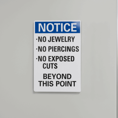 Notice No Jewelry No Piercings No Exposed Cuts