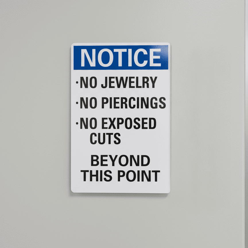 Notice No Jewelry No Piercings No Exposed Cuts