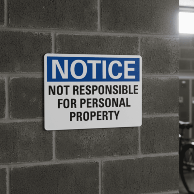 Notice Not Responsible For Personal Property