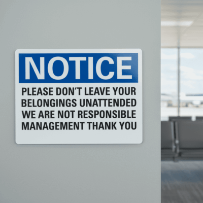 Notice Please Don'T Leave Your Belongings Unattended.