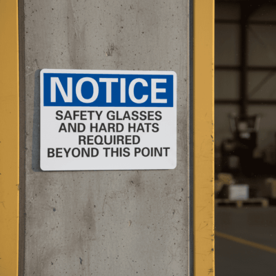 Notice Safety Glasses And Hard Hats Required