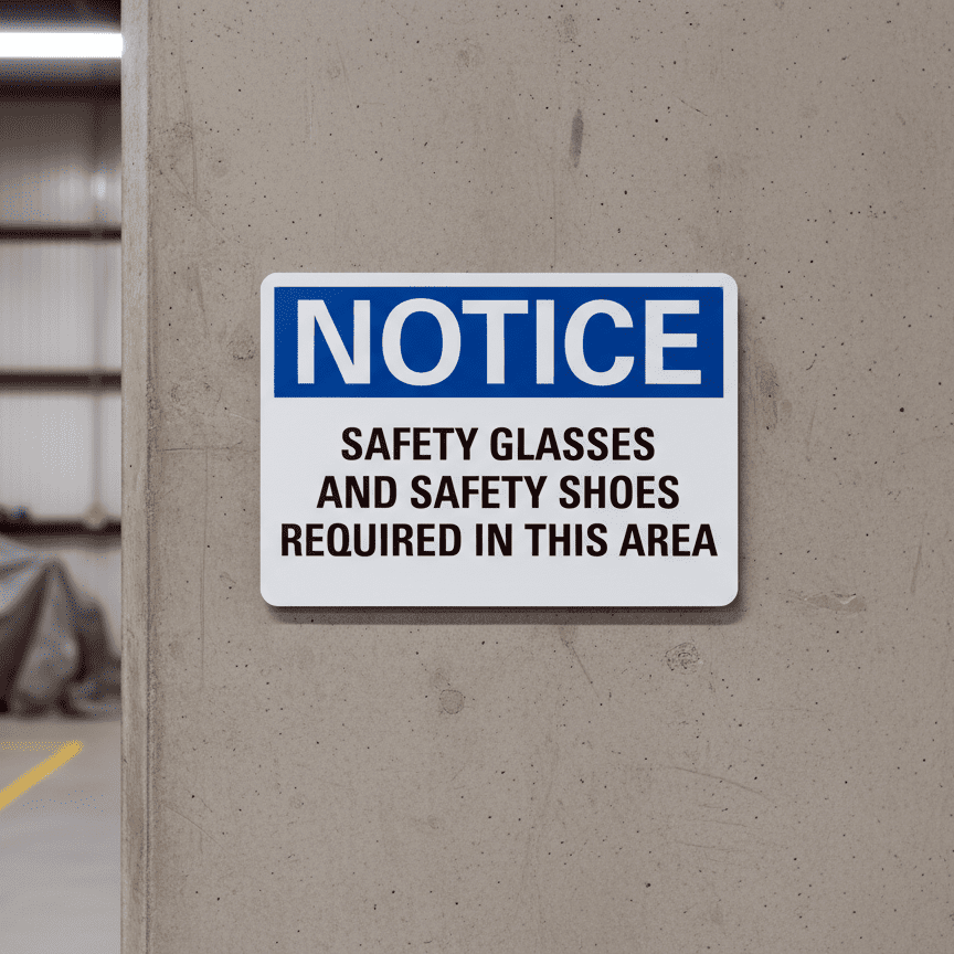 Notice Safety Glasses And Safety Shoes Required