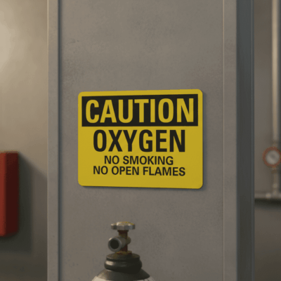 Caution Oxygen No Smoking No Open Flames Safety Sign