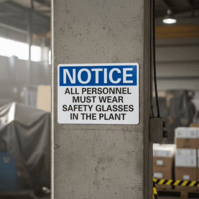 Safety Glasses Aluminum or Plastic Notice Sign