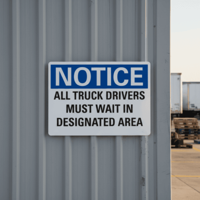 Notice All Truck Drivers Must Wait In Designated Sign