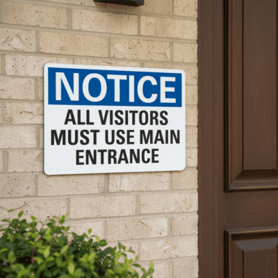 Notice All Visitors Must Use Main Entrance