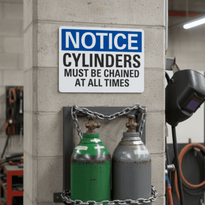 Notice Cylinders Must Be Chained At All Times