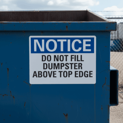 Notice Do Not Fill Dumpster Above Top Edge