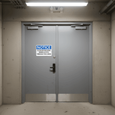 Notice Elevator Machine Room Access Through