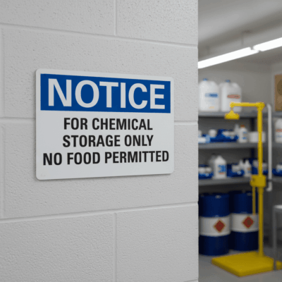 Chemical Storage No Food Permitted Notice Sign