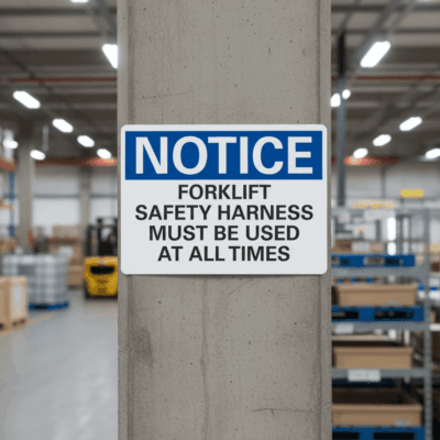 Forklift Safety Harness Notice Sign