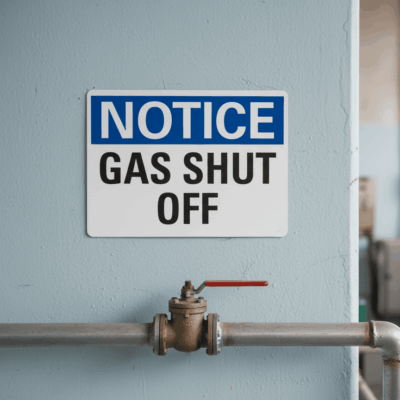 Notice Gas Shut Off Safety Sign