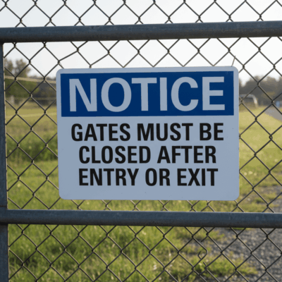Notice Gates Must Be Closed After Entry Or Exit Sign